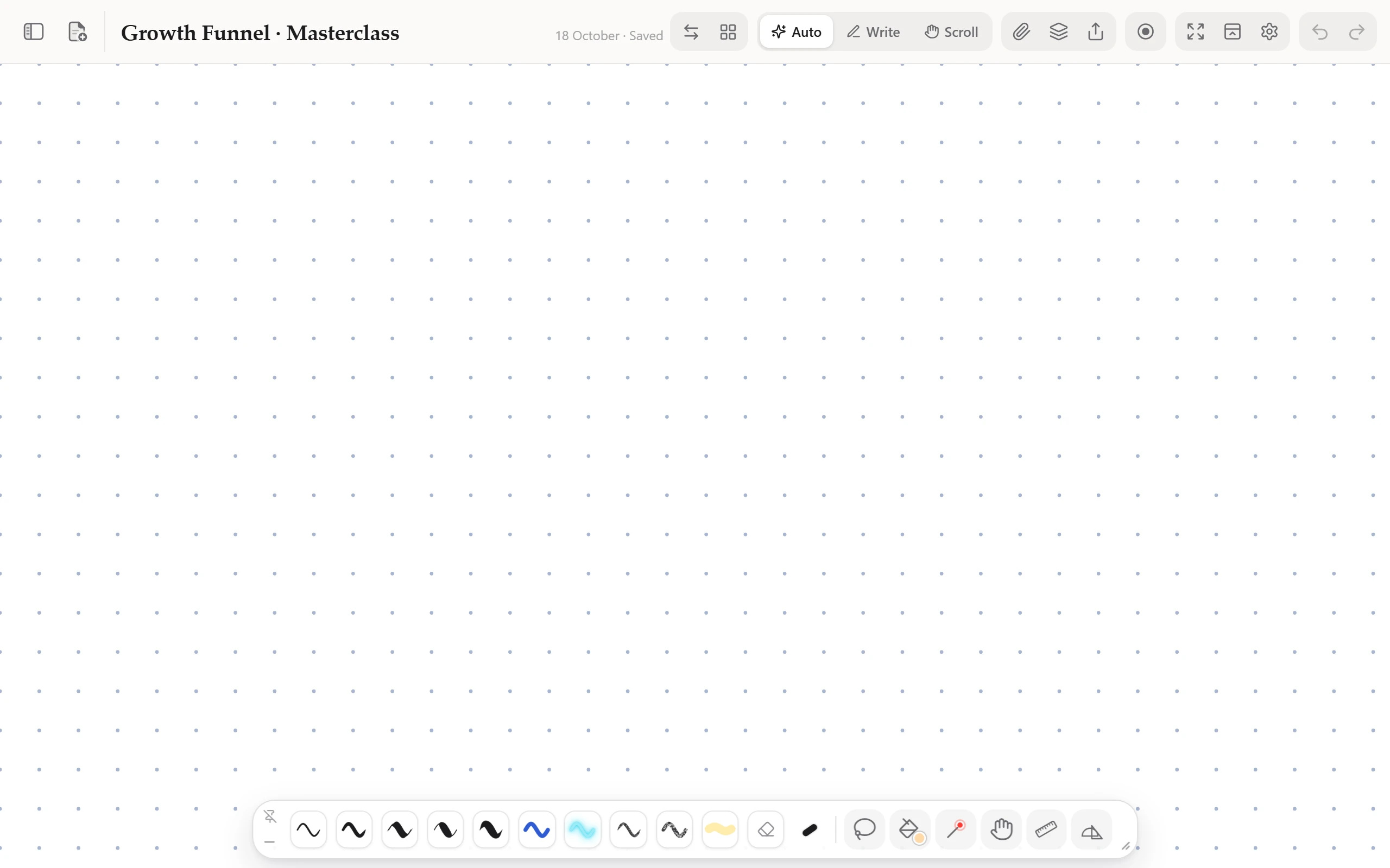 Vivink: a white dotted page with its top bar and pen strip, written on by hand